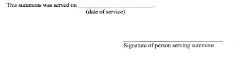 Sign example on Summons 
