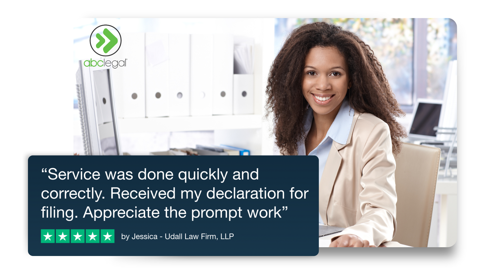 Quote about how ABC Legal supported a Environmental Law law firm. Review from TrustPilot with a 5-star rating