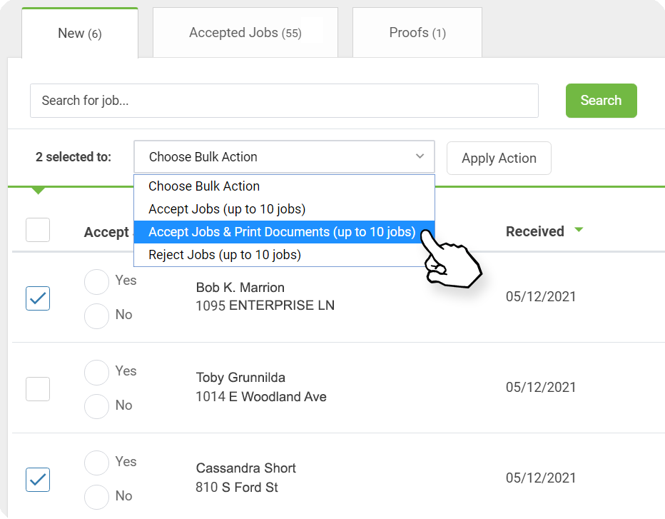 accept reject individual jobs